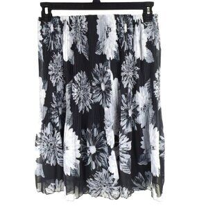 Alfani Skirt Womens Floral Print Pleated Black Gray Full Fun Size Medium    JH90